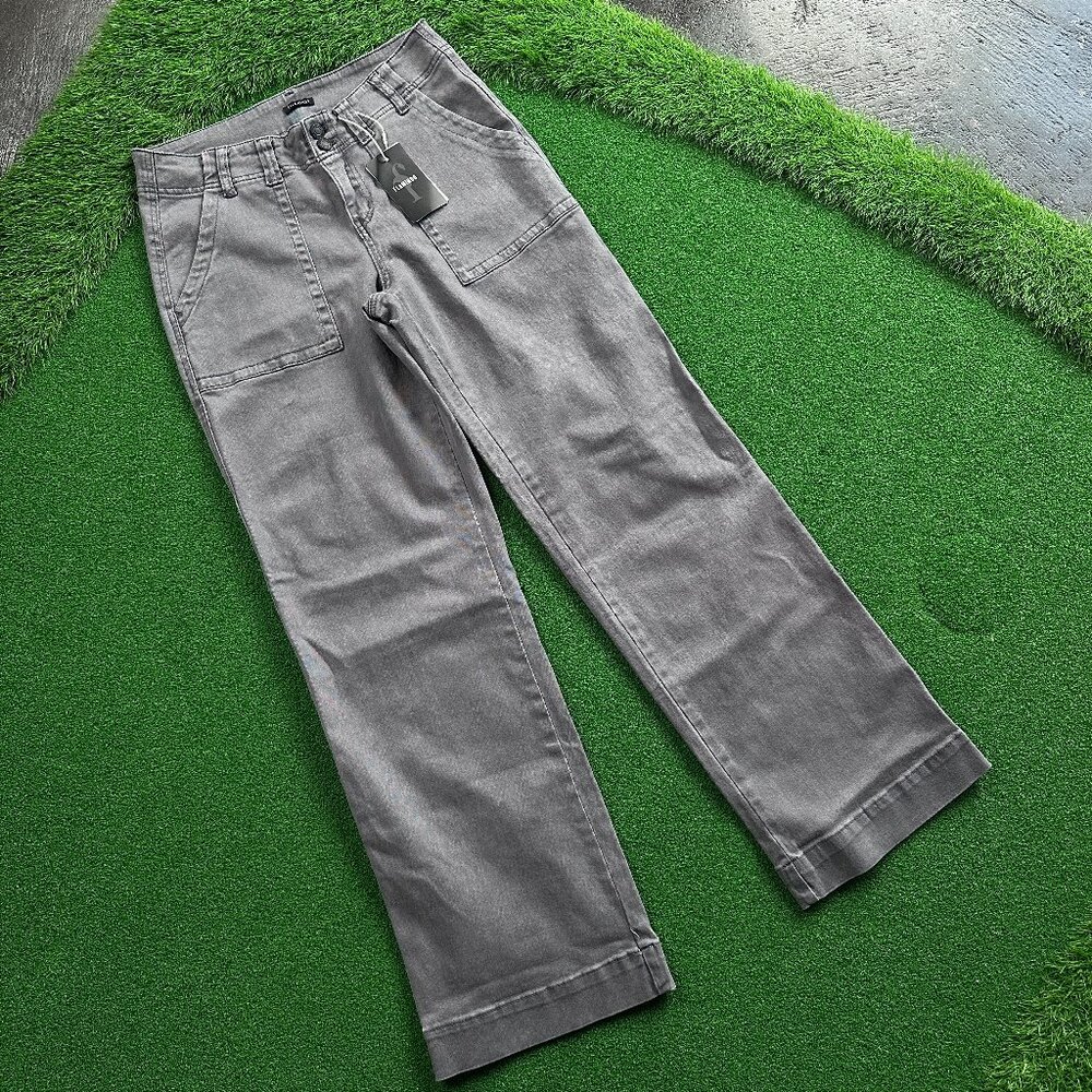 NWT Flamingo Cotton Wide Leg Mid Rise Grey Pants Chinos Classic Minimalist - M - Picture 3 of 5